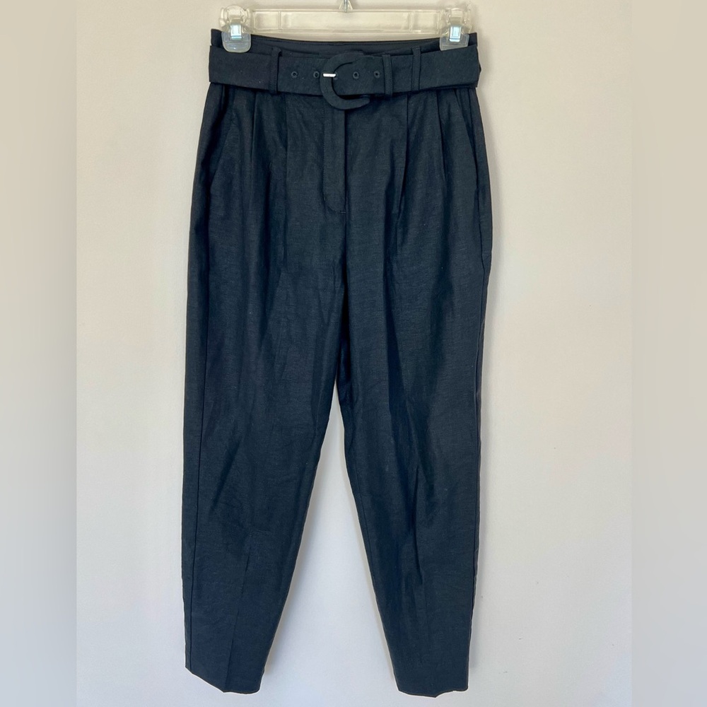 Express Linen blend tapered ankle pant, size 00 black